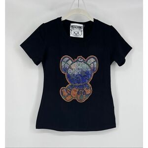 Moschino Couture Crystal Teddy Bear Tee Women's Size Small Designer NEW w/o Tags